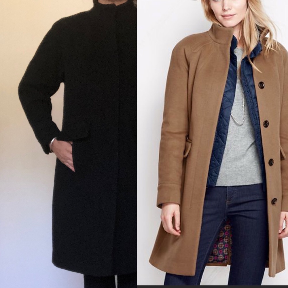 Land's end black luxe wool cahmere car coat sz 16